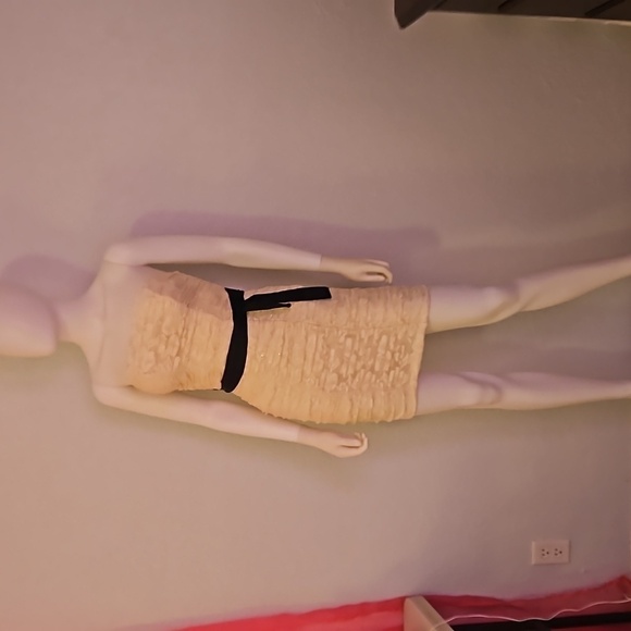 VTG B. DARLIN Ivory Lace Bandeau Ruched Bodycon Bow Tie Micro Corset Hoco Dress - Picture 3 of 8